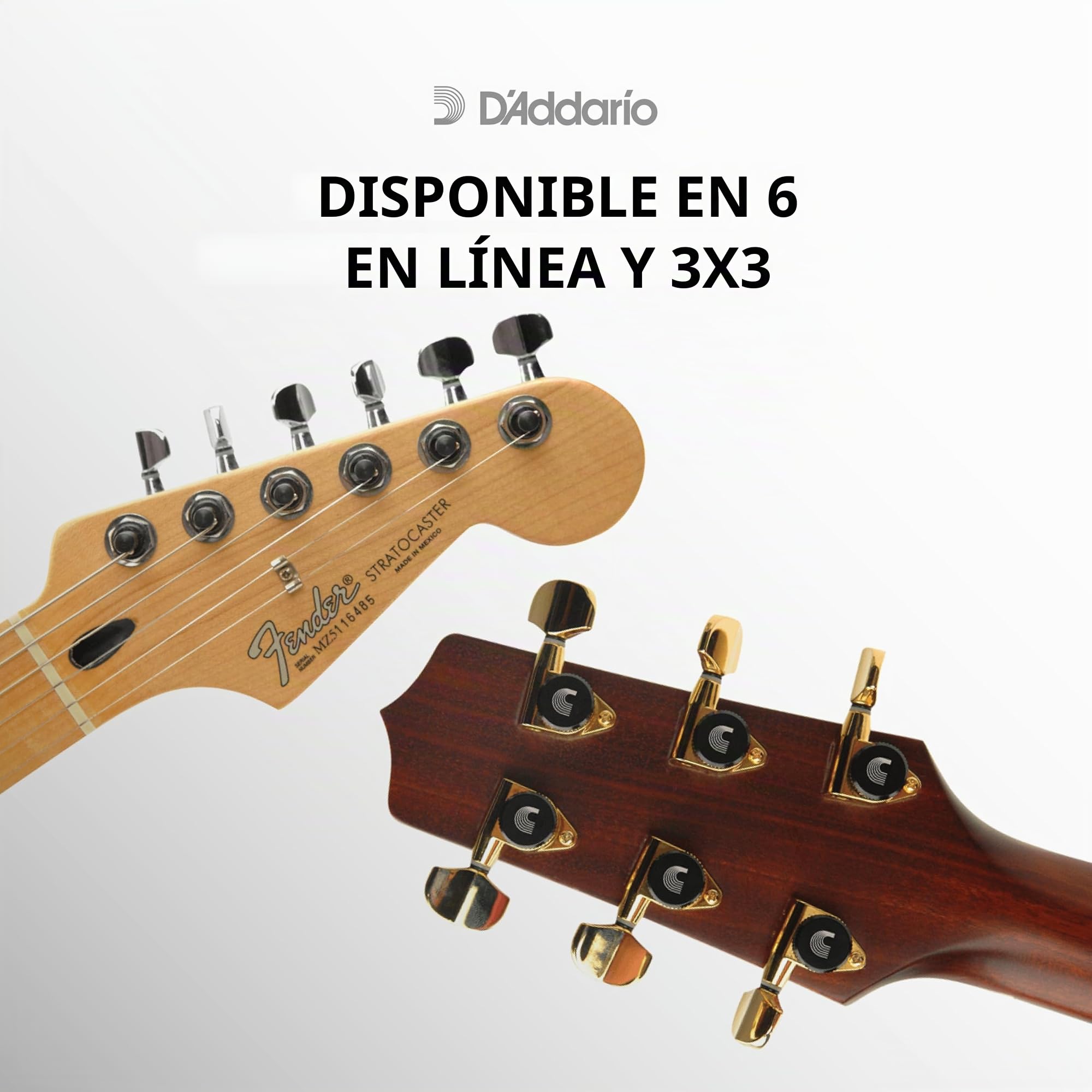 Afinadores D'Addario Auto-Trim con bloqueo para cuerdas de guitarra, clavijas de afinación para ajuste 6 en línea, negro
