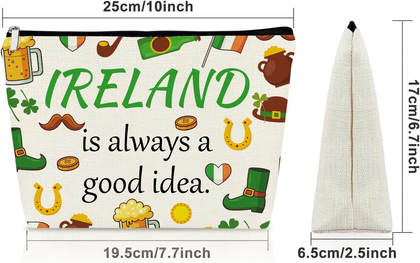 Sazuwu Ireland Themed Makeup Bag Ireland Travel Gifts for Women Irish Girls Trip Cosmetic Bag Celtic Gifts for Irish Women Christmas Birthday Vacation Present image 2