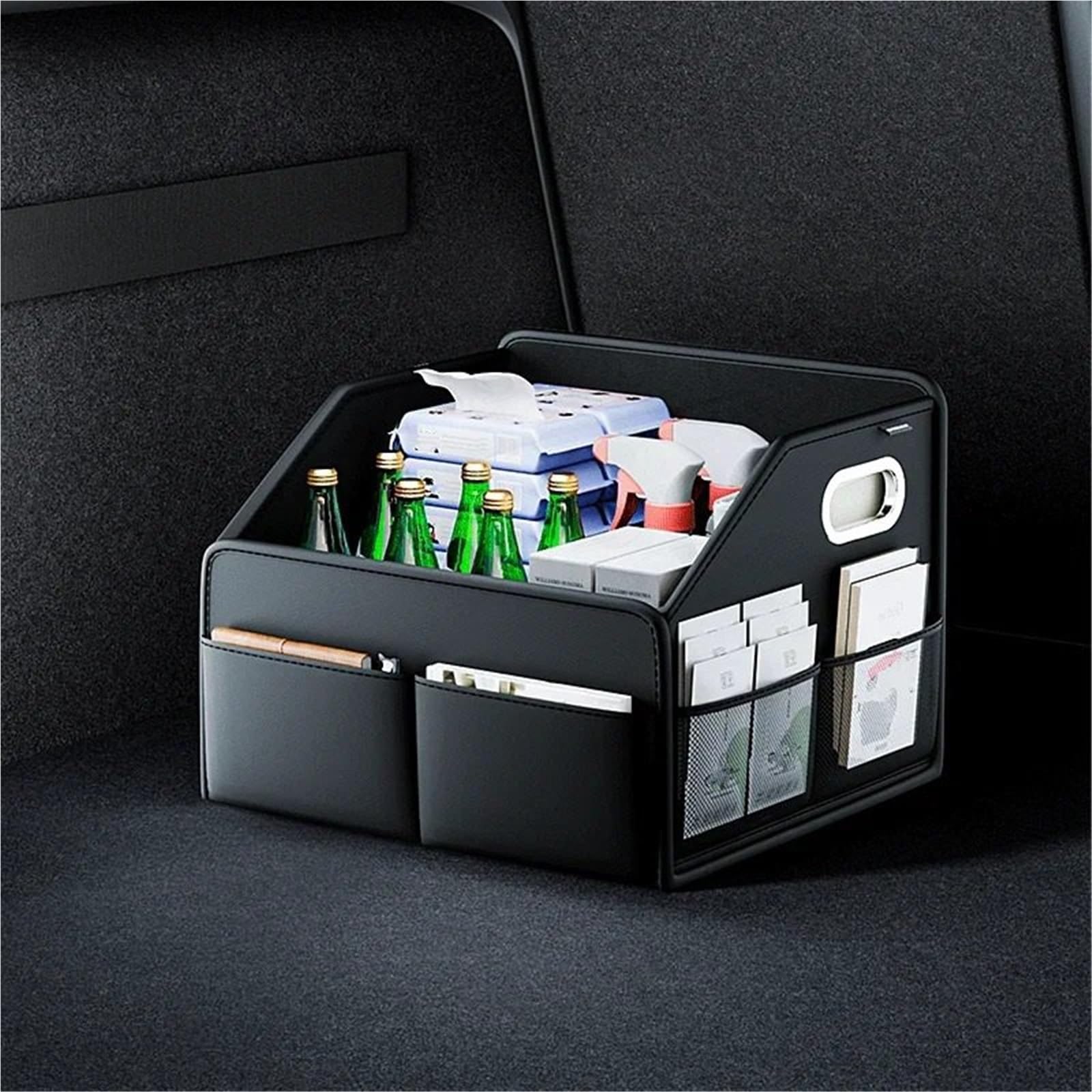 Organizador de maletero de coche, caja de almacenamiento de cuero sintético, plegable, para maletero de coche, para respaldo de asiento de coche