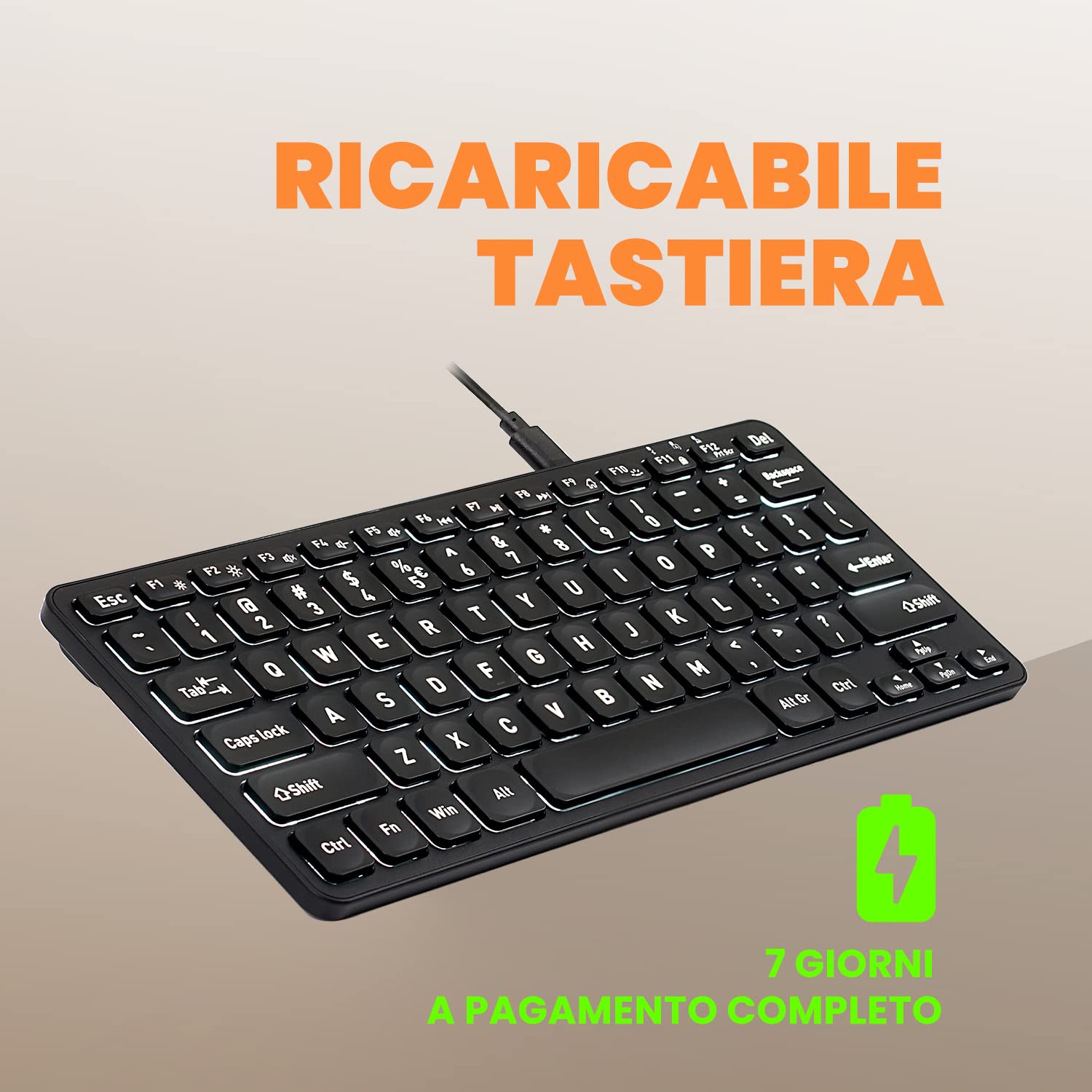 Perixx PERIBOARD-429 Mini Tastiera Retroilluminata Cablata, Tasti a forbice sottili e silenziosi