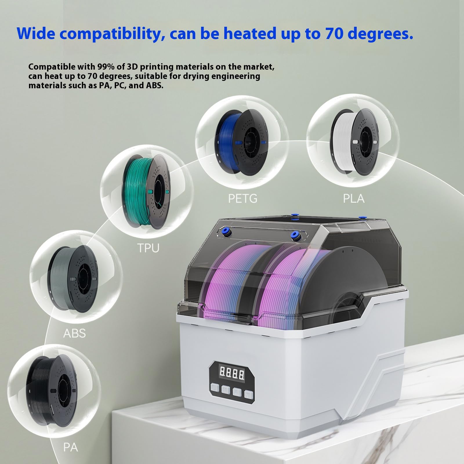 Caja de almacenamiento al vacío con control de humedad de grado automático, capacidad de bobina doble, ajustable, 15-85 %, doble carrete, filamentos, secador