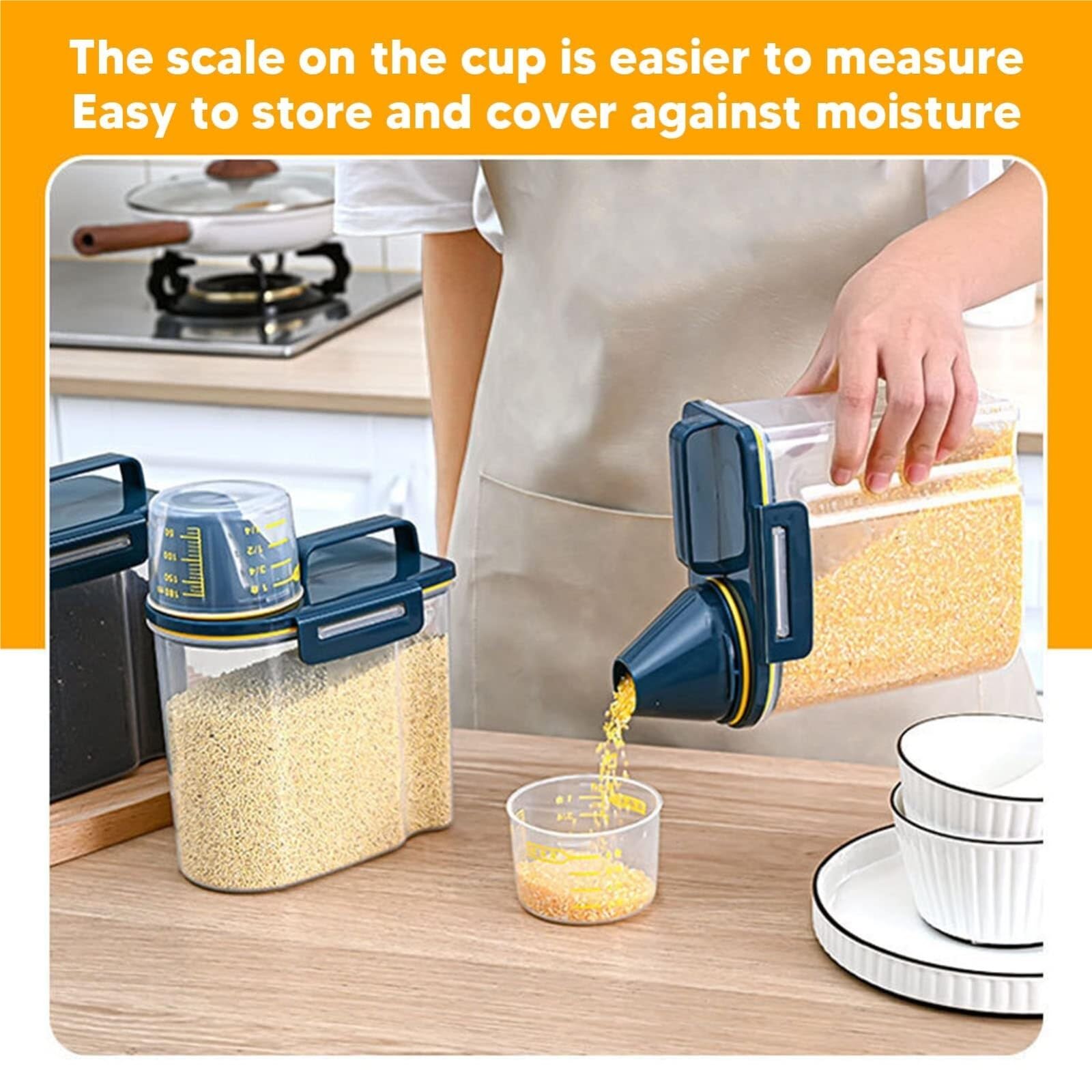 Dispensador De Cereales Para Cocina Caja Dispensadora De Contenedor De Almacenamiento De Arroz Con Taza Medidora, Dispensador De Cereales Alimentario Sellado Recipientes Para Cereales Desayuno(White)