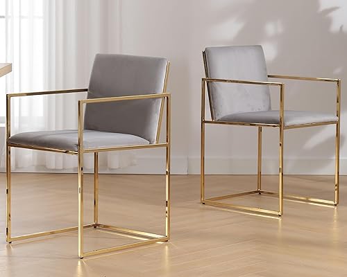 VESCASA Sillas de comedor de terciopelo con patas de metal dorado, sillas de comedor modernas con respaldo para cocina, comedor, juego de 2, color