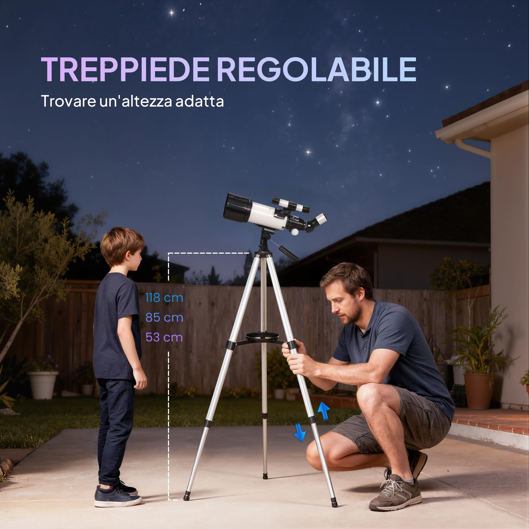 Outsunny Telescopio Astronomico con 70mm Apertura/400mm 40X/16X Bianco | Telescopio Rifrattore Portatile, Adattatore Telefono, Borsa da Trasporto, Treppiede Regolabile in Altezza, per Adulti