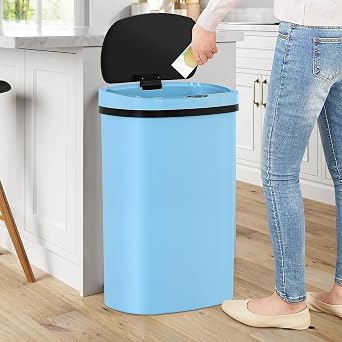 13 Gallon Trash Can | 50L Sensor Automatic Kitchen Trash Can with Lid | Touchless Garbage Bin Odor-Control for Kitchen, Office, Bedroom, Living Room 1 Pack, Blue