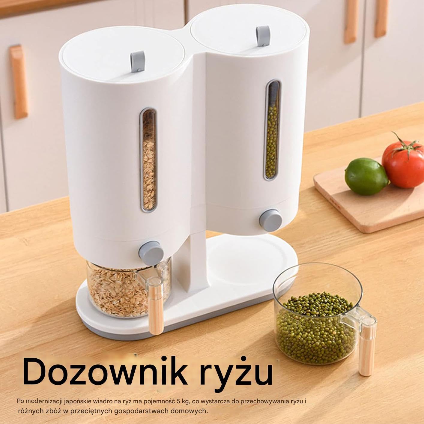 Dozownik Do Ziaren | Pojemnik Na Suche Produkty Spożywcze,Podwójny Pojemnik Kuchenny Dozownik Do Zbóż, Płatków Soi Zielonego Groszku Mąki Kukurydzianej Płatków Owsowych Spiżarnia