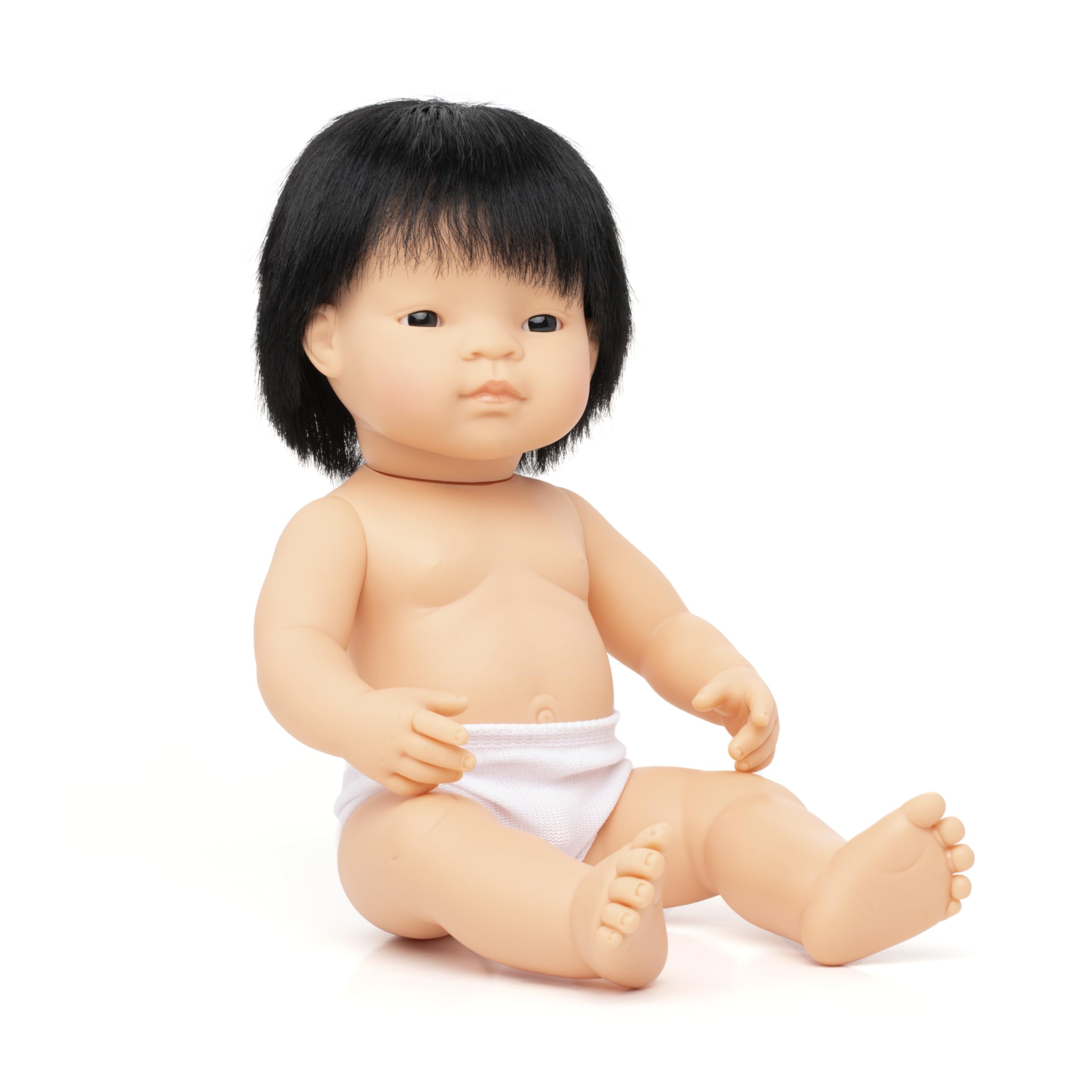 Miniland doll 3105 Asian boy 38 cm made of soft vinyl, resilient and flexible. Articulated and lightly scented body. Anatomically correct, presented a polybag