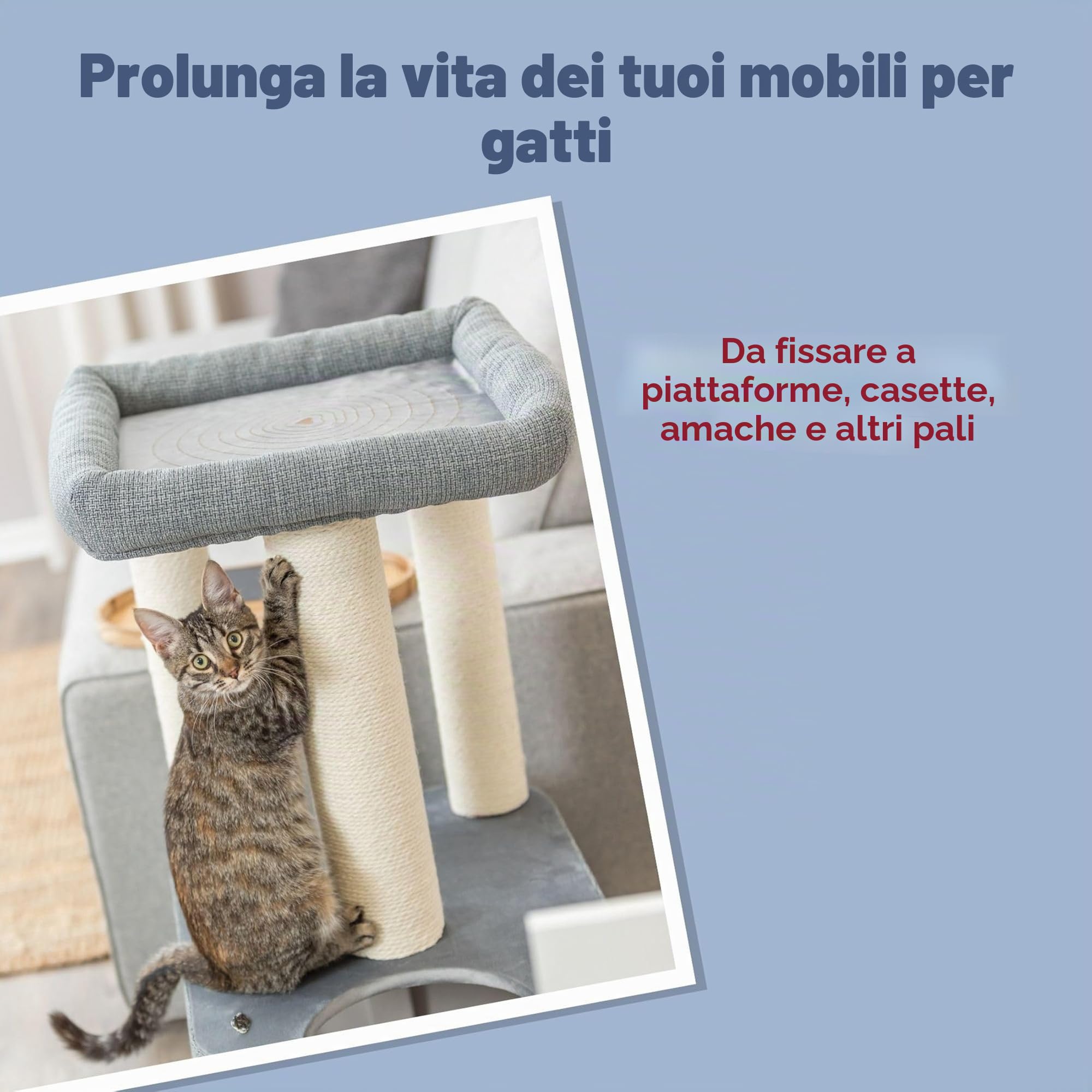 Trixie Tronco di Ricambio in sisal per tiragraffi e Alberi per Gatti – Ricambio incl. Barra filettata & 2 Viti – Filettatura M8 – Naturale, ø 9 × 40 cm