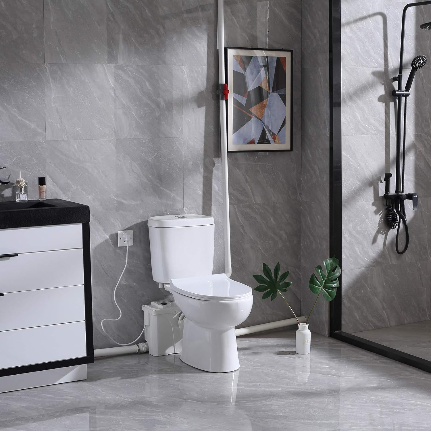 Upflush Macerating Toilet 700 Watt - Upflush Toilet for Basement System, Macerator Pump with 4 Water Inltes for Kitchen Sink, Bathroom, Laundry