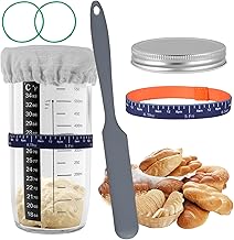 Sourdough Starter Jar, Sourdough Bread Baking Supplies Kit, Large Glass Jar for Sourdough Starter, Sourdough Starter Crock with Thermometer, Silicone Scraper, Cloth Cover and Lid
