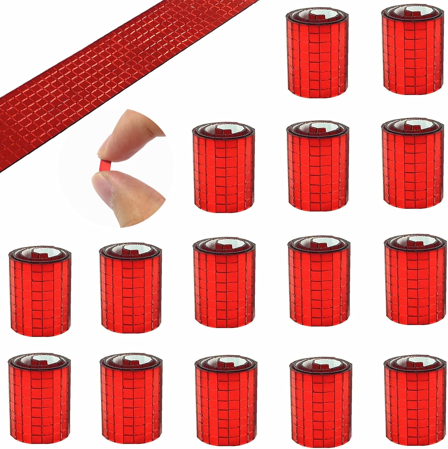 REDODECO 7200 Pieces Mirror Mosaic Tiles / Disco Ball Tiles — Self-Adhesive Real Square Glass Mirror DIY Tiles for Craft DIY - Silver Rose Gold Blue Black (15 Sheets, Red)