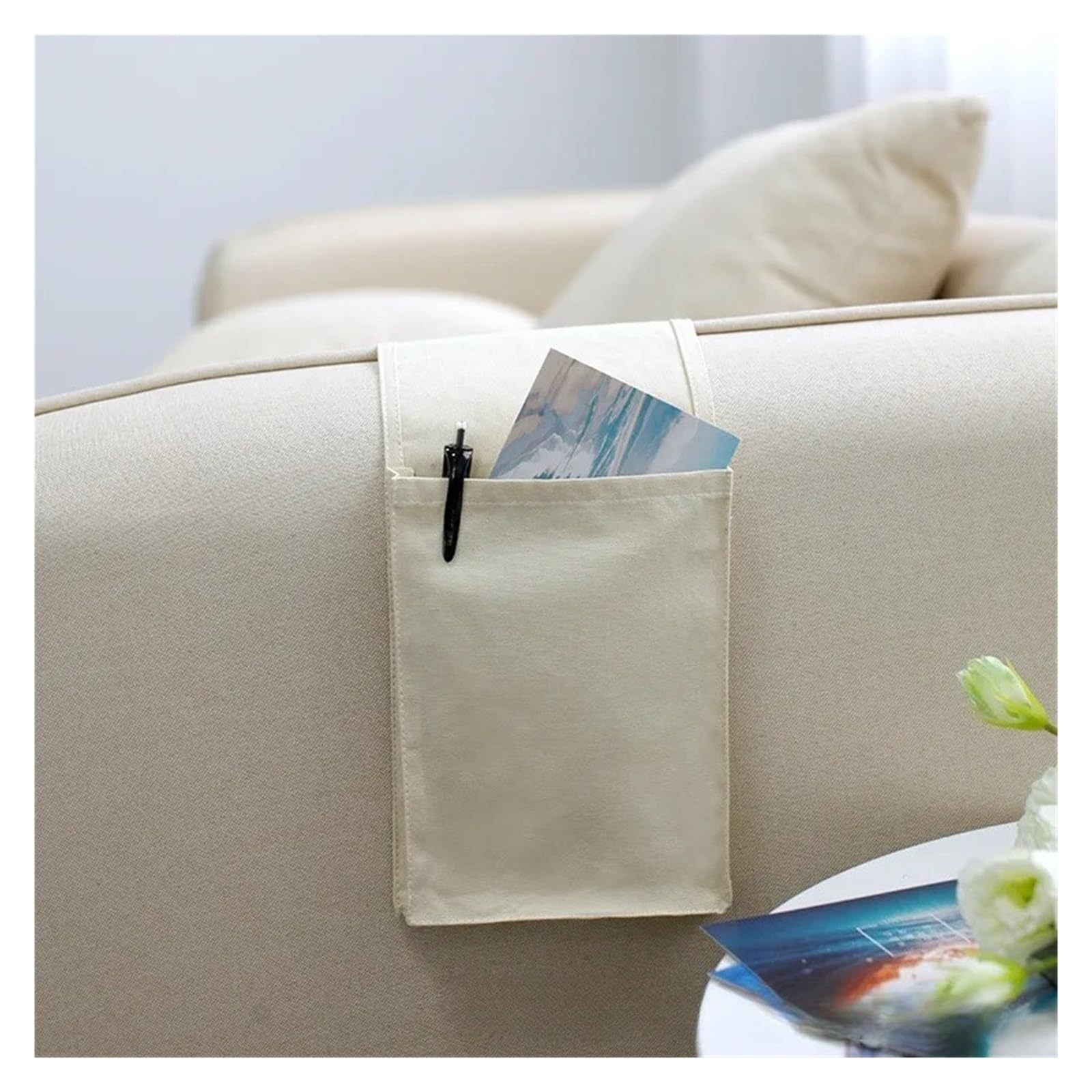 Iopklytf White Sofa Armrest Organizer Cotton Linen Bedside Hanging Storage Organizer