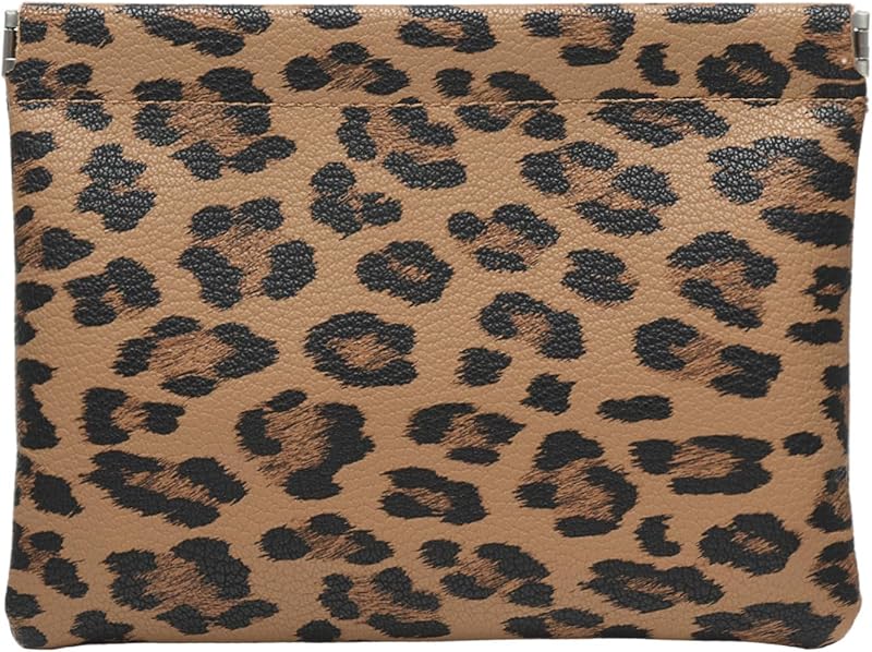 Necessaire de maquiagem Ksriylm em couro sintético com estampa de leopardo, fechamento por presilha, marrom