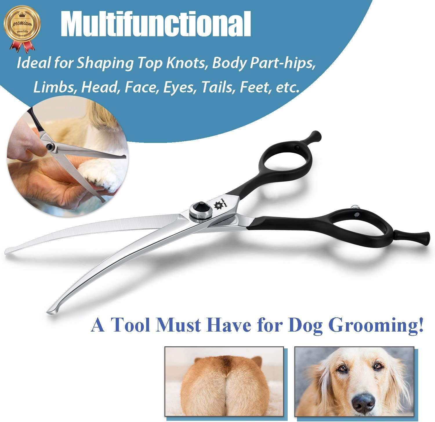 Dream Reach Tijeras Profesionales para Peluquería Canina, Curvas para Perros de 6.5 Pulgadas, Manubrio Ergonómico, Acero Inoxidable 440C, Seguras para Pelo de Perros y Gatos - Negro