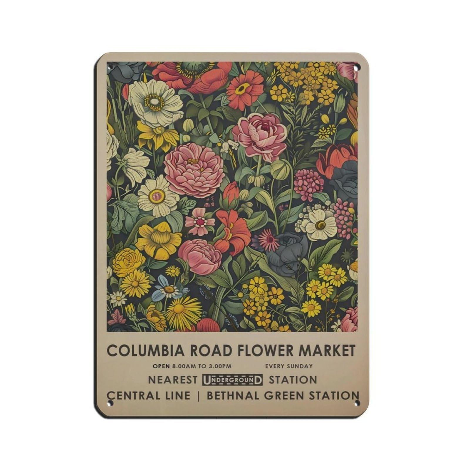 Columbia Road Flower Market, Vintage Meadow Flower (3) Tin Sign Vintage Metal Pub Club Cafe Bar Home Wall Art Decoration Poster Retro 12x16inch(30x40cm)