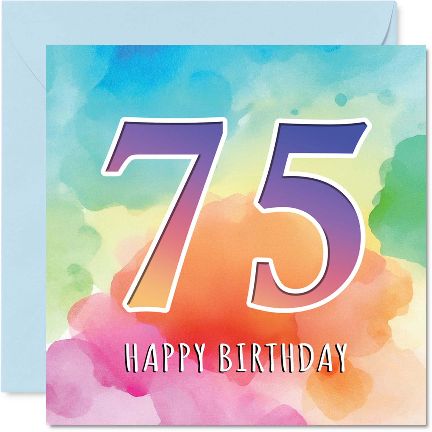 75th Birthday Cards for Women and Men, Colourful Watercolour Age
