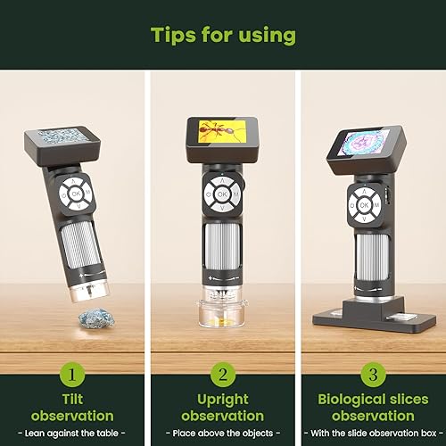 Miniatura 6 de JOYALENS JL112 Microscopio digital de mano, microscopio de bolsillo portátil 500X para niños y adultos, cámara de microscopio USB 1080P con 8 luces