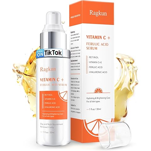 Ragkun Super Vitamin C 20% Serum for Women, Dark Spot Remover for Face, CE Ferulic Acid, Hyaluronic Acid, Retinol, Hydrate & Plump Skin Care Anti Aging Wrinkle Brightening Skincare -1 Fl Oz.