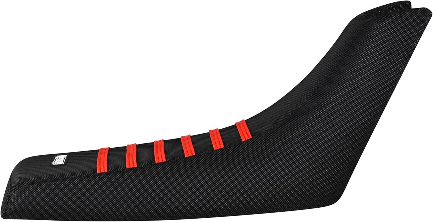 Enjoy Mfg Seat Cover - Compatible with Yamaha 1986-2004 Warrior Quad ATV - Color Ribbed - #111 (All Black with Bright Red Ribs)