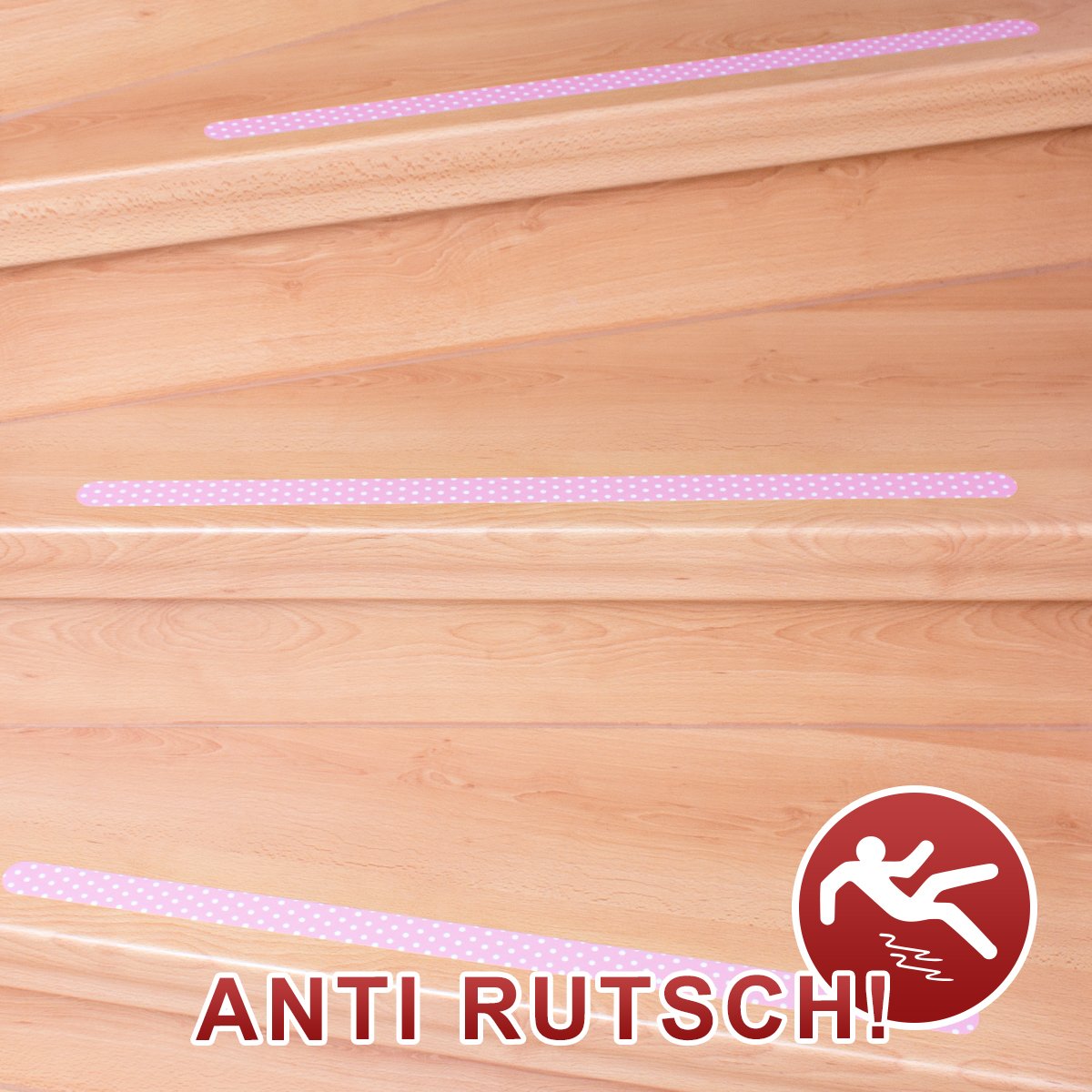 Anti-Rutsch-Streifen für Treppenstufen / 65 x 3 cm / 10 Stück/rosa gepunktet/selbstklebend