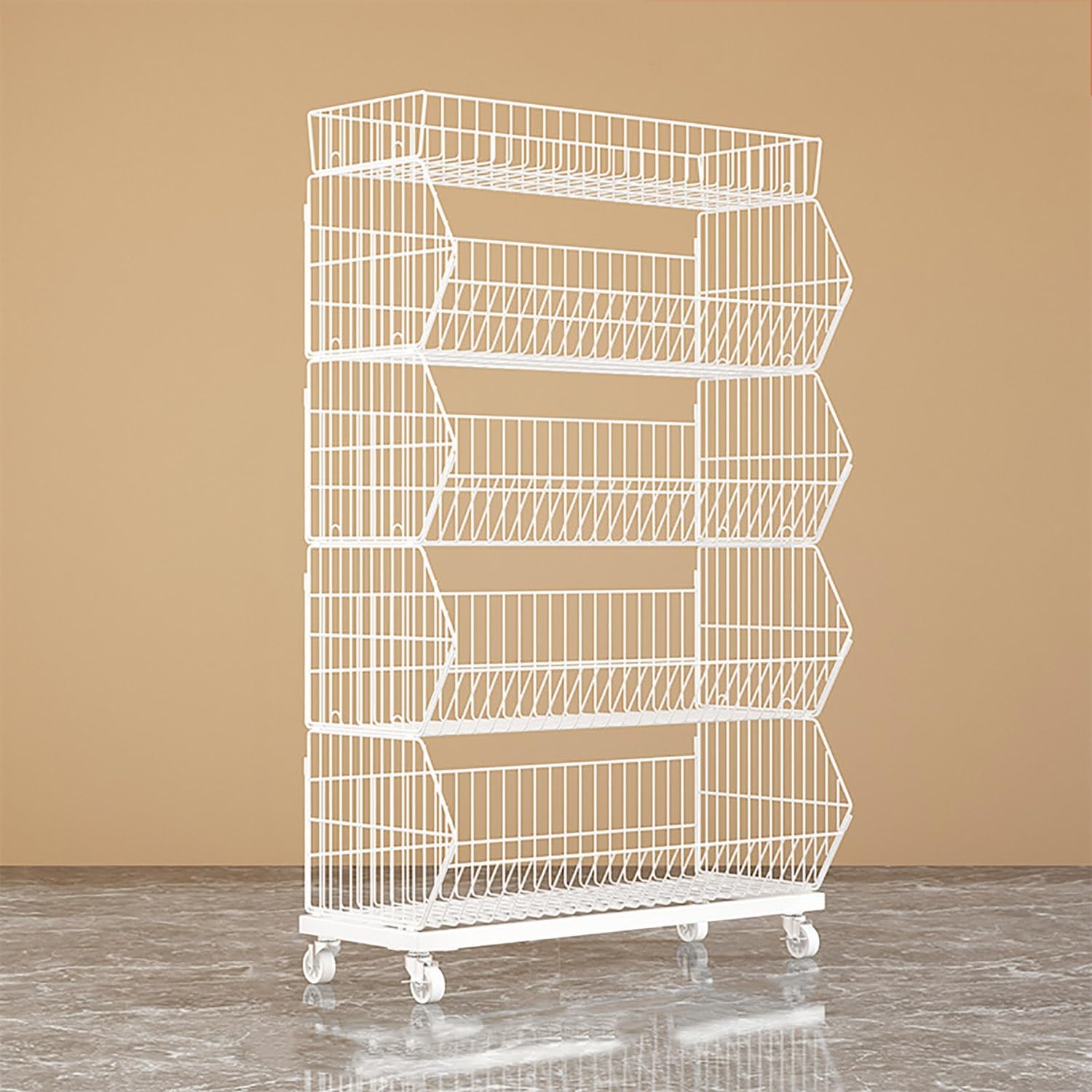 METTEOR Snack Storage Rack,5-Tier Snack Basket, Candy Display Rack, Big Metal Wire Retail Display Racks for Convenience Stores Office Pantry Kitchen, Supermarket Fruit Vegetable Display Sh (White 90