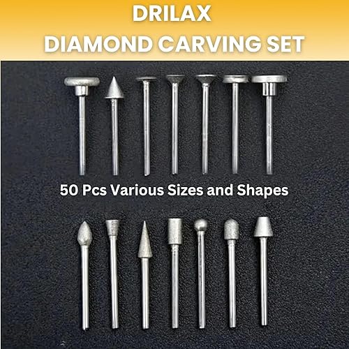 Miniatura 6 de Drilax 50 piezas de brocas rotativas de diamante, herramientas de tallado de piedra de precisión, herramientas de tallado de roca de grano 120 para
