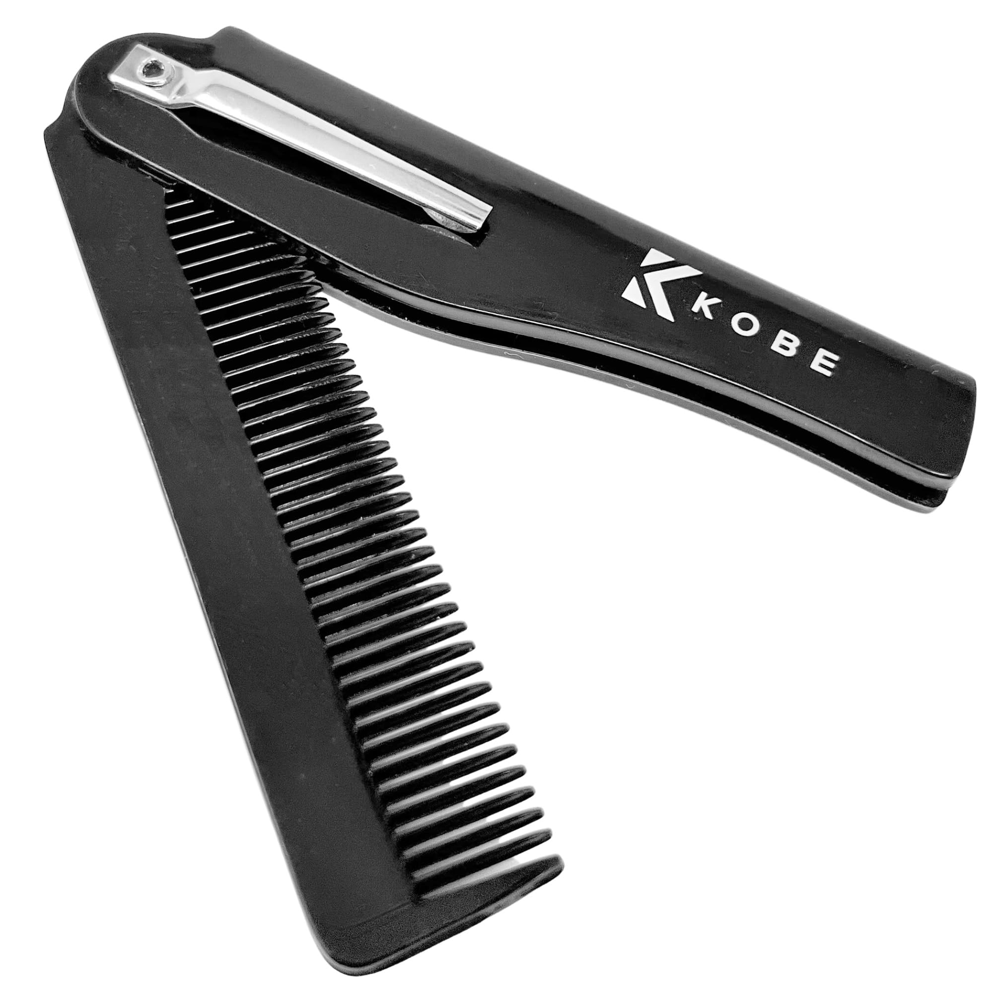 KobeFine Tooth Foldable Beard Comb - Portable Grooming Tool with Metal Pocket Clip