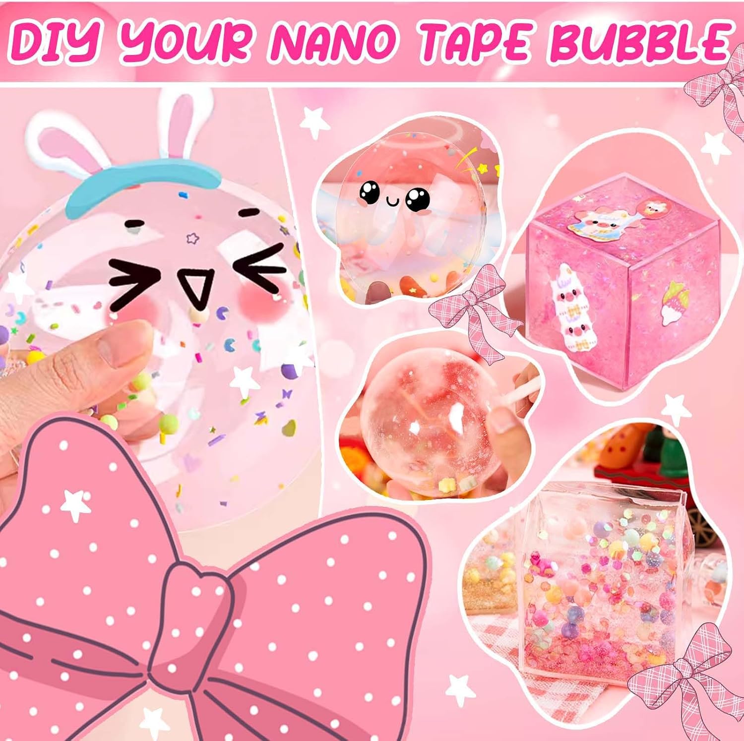 Cute Nano Tape Bubble Kit, Nano Tape Squishy Maker Kit, Birthday Squishy Toys for 4 5 6 7 8 9 10 Year Old Girls Girl Grandkids, Kids Toys for Girls 4-6 6-8 8-10 10-12