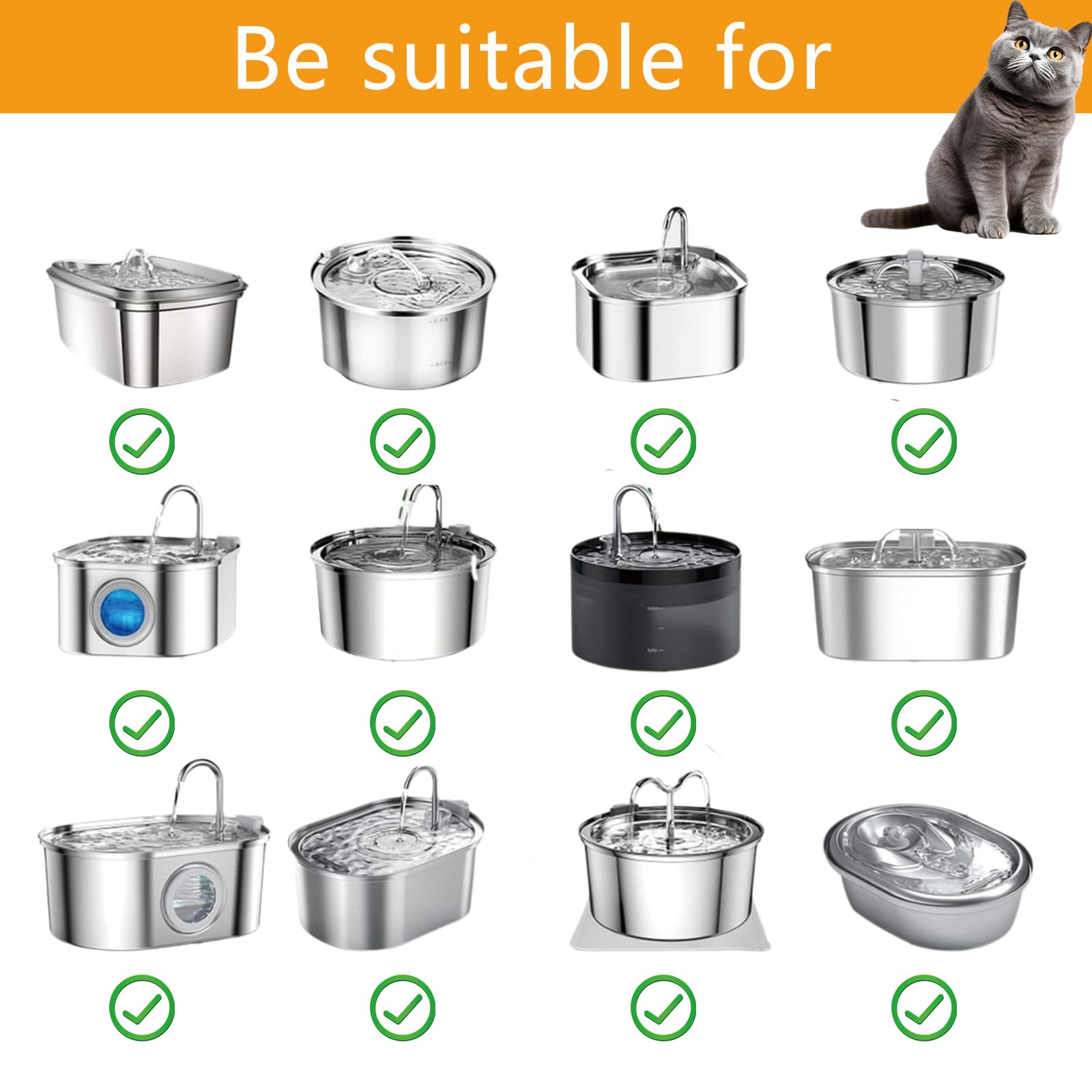 Haodlay Cat Fountain Filters, 24Pack Replacement Filters for Stainless Steel 67oz/2L, 101oz/3L, 108oz/3.2L & 135oz/4.0L Automatic Pet Water Dispensers - image 2