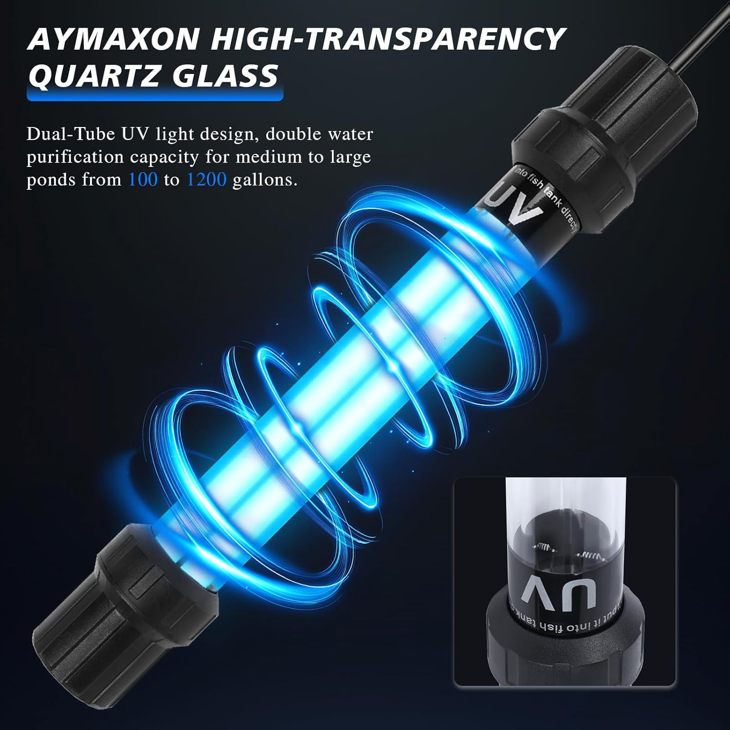 20W UV Submersible Sterilizer Light for Aquarium, Pond, Cold Plunge, Pool, Hot Tub – Ozone-Free UV-C Water Filter Lamp with Quartz Glass, Weighted Gravity Block