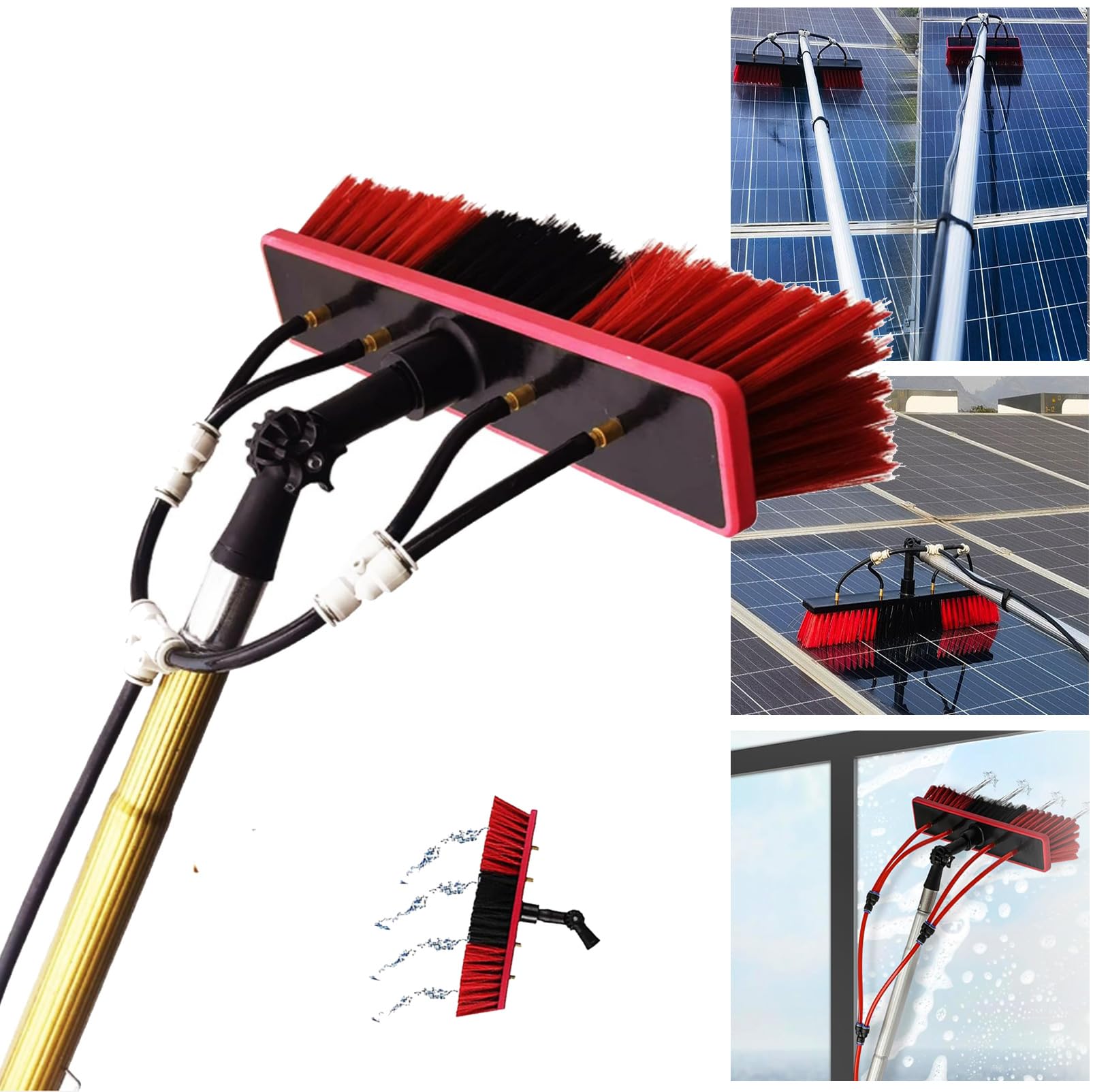 ZBBGTJK 17m Water Fed Window Cleaning Poles Adjustable Length Brush for Photovoltaic Panels & Conservatory Roofs Perfect for Glass Curtain Walls & Hard to Reach Areas