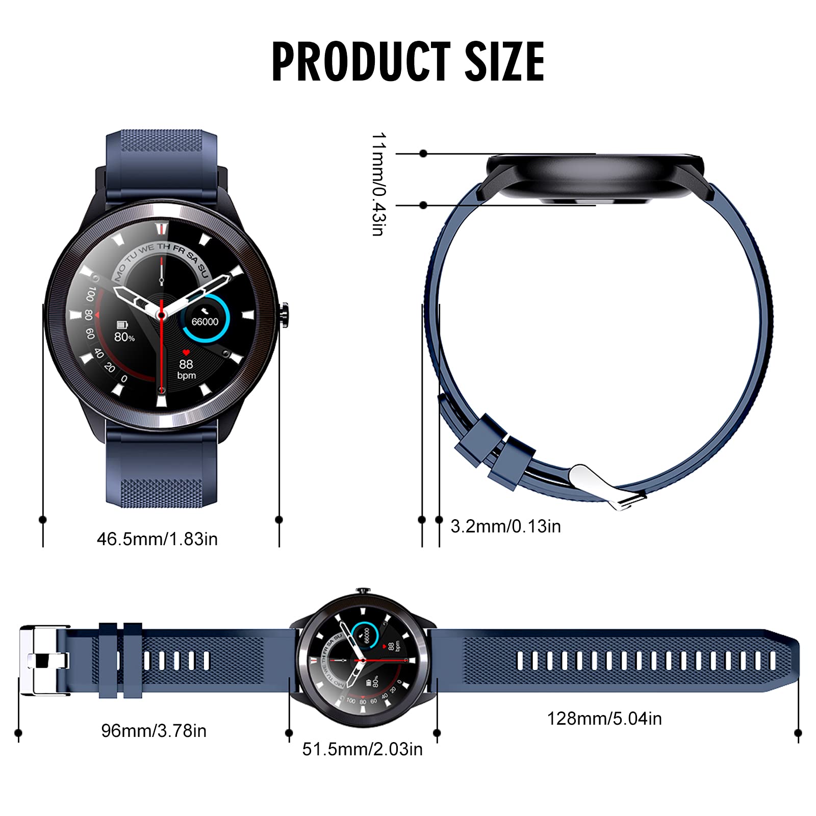 Reloj inteligente, 1.28''HD Fitness Tracker con pantalla táctil Monitor de ritmo cardíaco Cámara Control de música, reloj deportivo Bluetooth para mujeres y hombres, IP68 impermeable SmartWatch