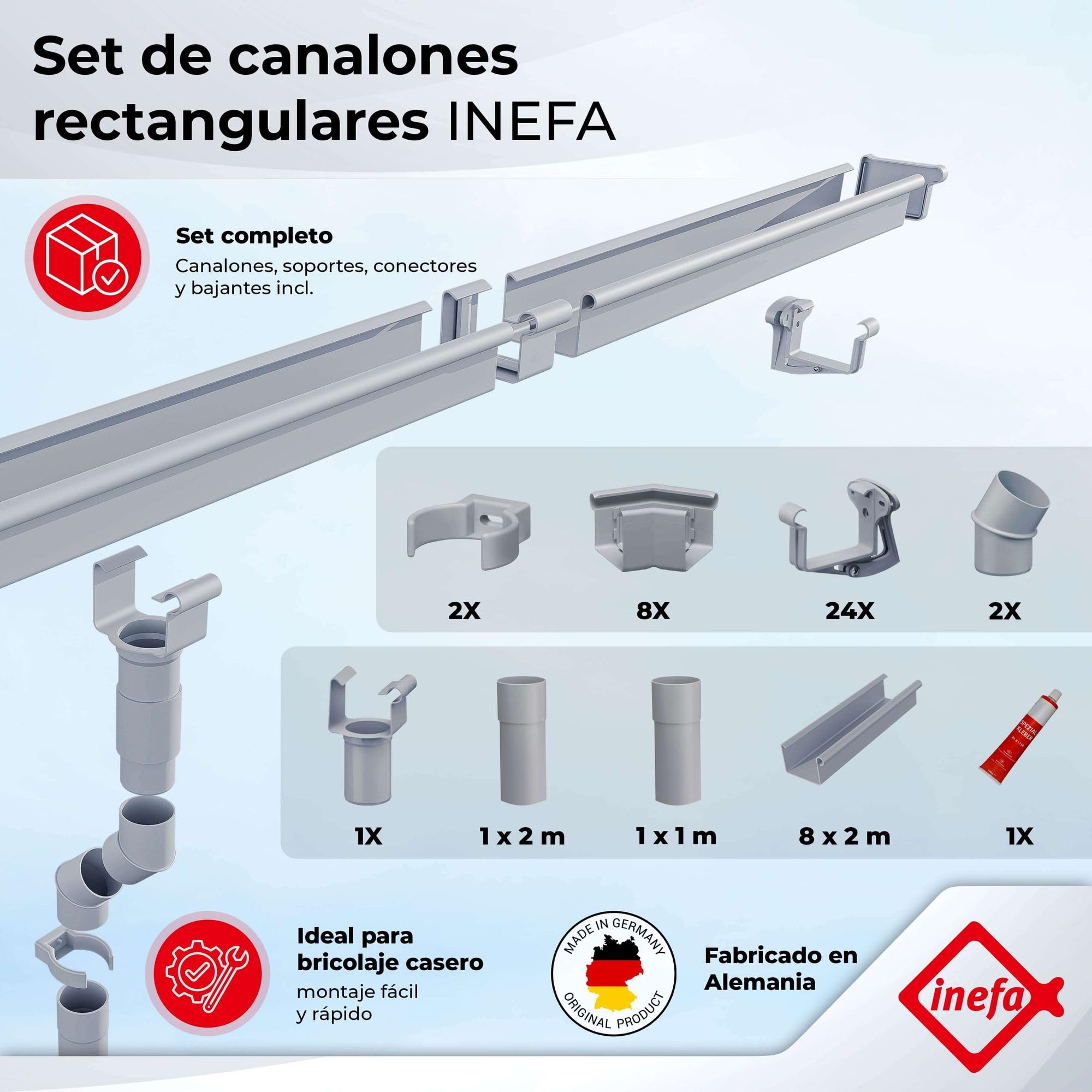 INEFA Kit de canalón rectangular 68mm, 8 x 2m Marrón oscuro