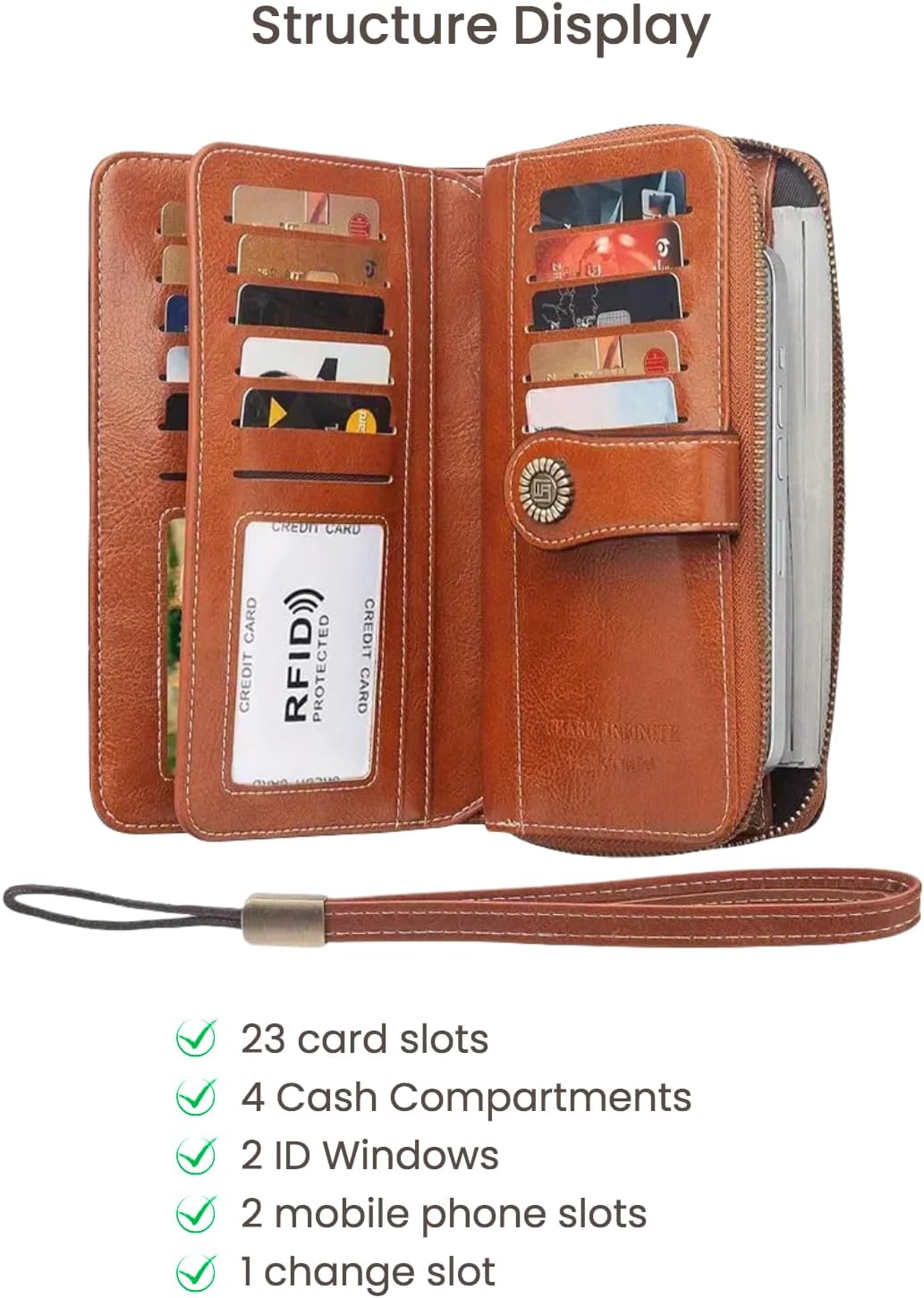 covimy Large Capacity Leather Wallets for Women,Credit Card Holder with RFID Wristlet Clutch purses for Woman - Image 4
