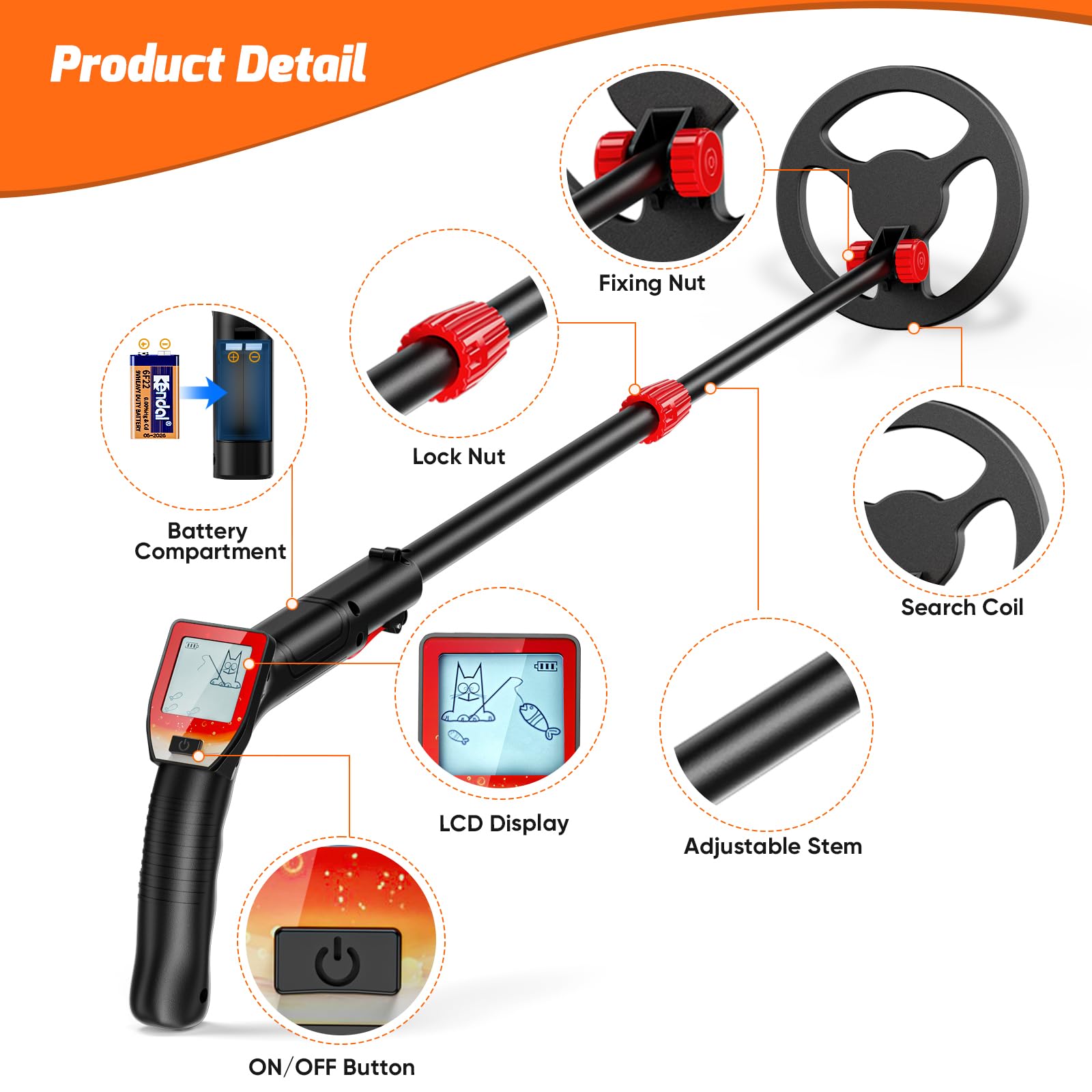 UISEBRT Metalldetektor Für Kinder - Mit LCD Display & Wasserdichter Spule In Rot