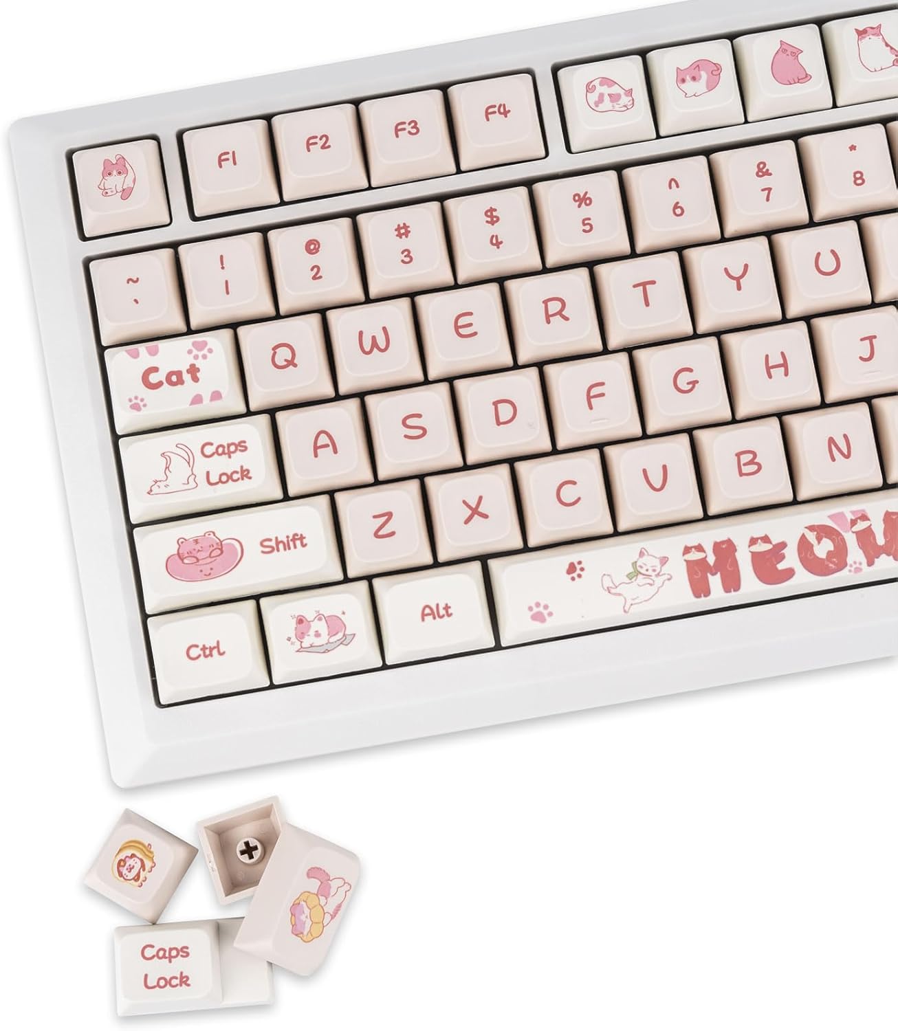 133 Keys Pink Cat Keycaps Kawaii Keycaps Sets, PBT XDA