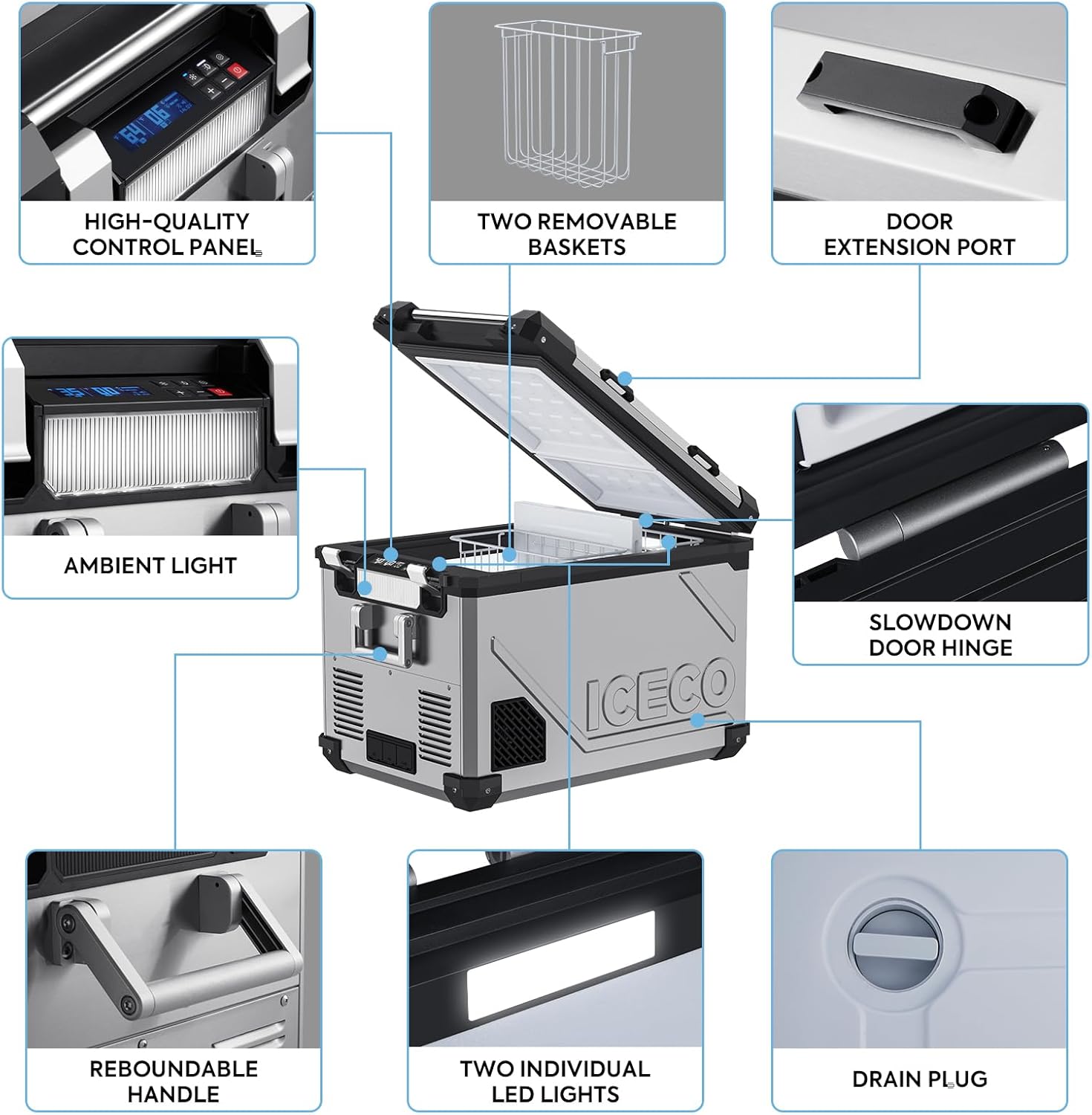 ICECO APL55 12 Volt Refrigerator with Bluetooth Controlled, Dual Zone Portable Fridge with SECOP Compressor, -4℉~68℉, DC/AC, for Truck, RV, Car & Home