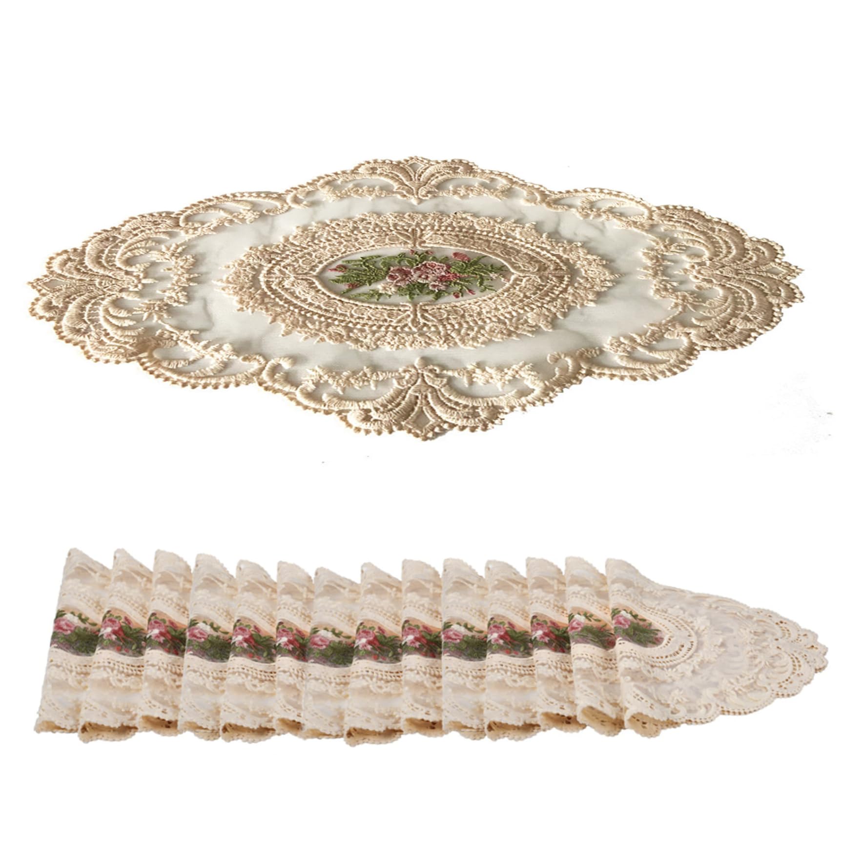 Uanqfegy Lace Doilies -12PCS Retro French Style Embroidered Crochet Lace Placemat, 29x36cm for Table Cup Vase Home Decor