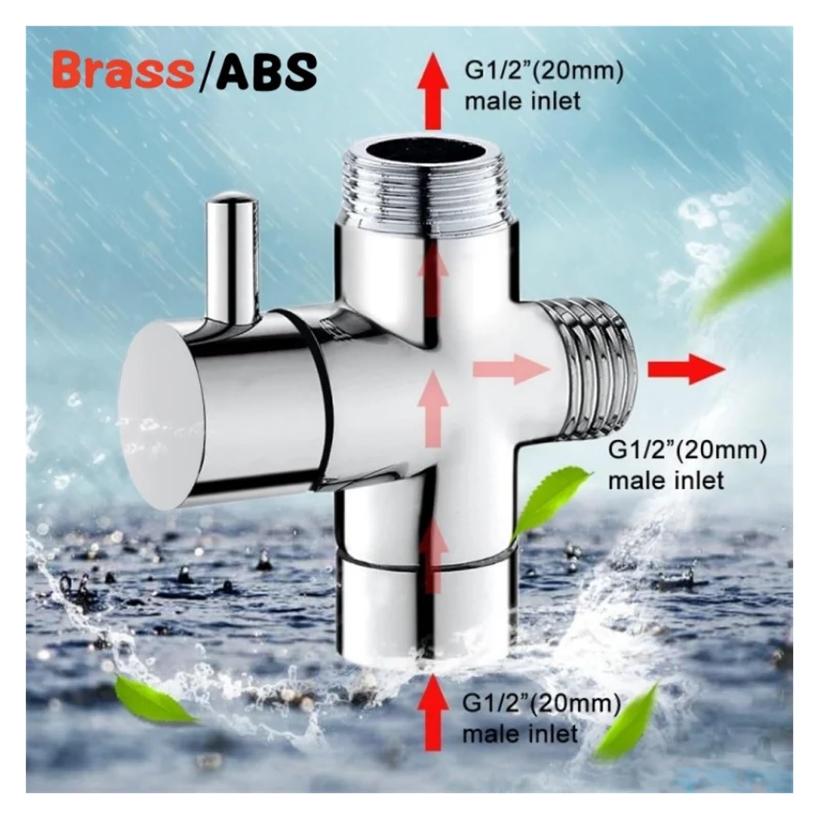 VáLvula Desviadora Ducha Válvula desviadora de ducha de latón de 3 vías G1/2", separador de agua, adaptador en T, grifo ajustable, repuesto(3 Way Diverter-B)