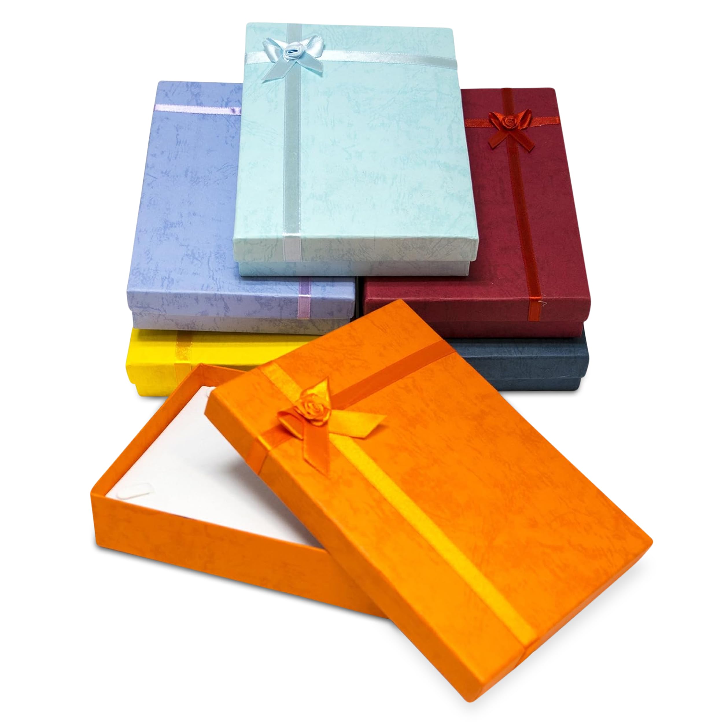 Novel Box 6 Pack Cardboard Jewelry Boxes for Necklaces 5x7.1x1.3 Inches - Necklace Gift Box with Rosebug Bows - Necklaces Holder Cases for Weddings &