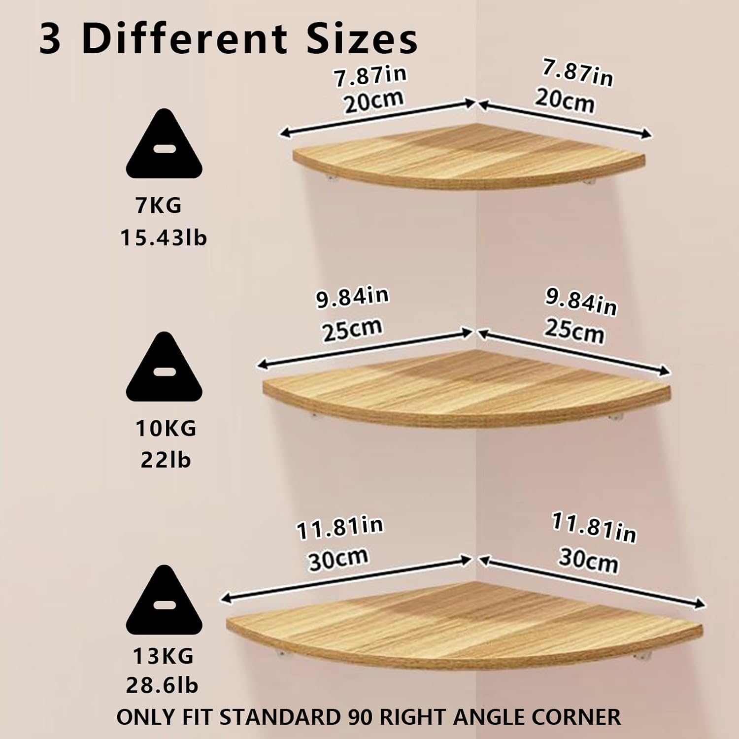 Corner Mounting Shelf, Easy to Install Wall Corner Shelf, Wall Shelves with Wood Grain Finish, Durable and Waterproof Wooden Material for Kitchen, Bathroom, Living Room Home Décor (Brown)