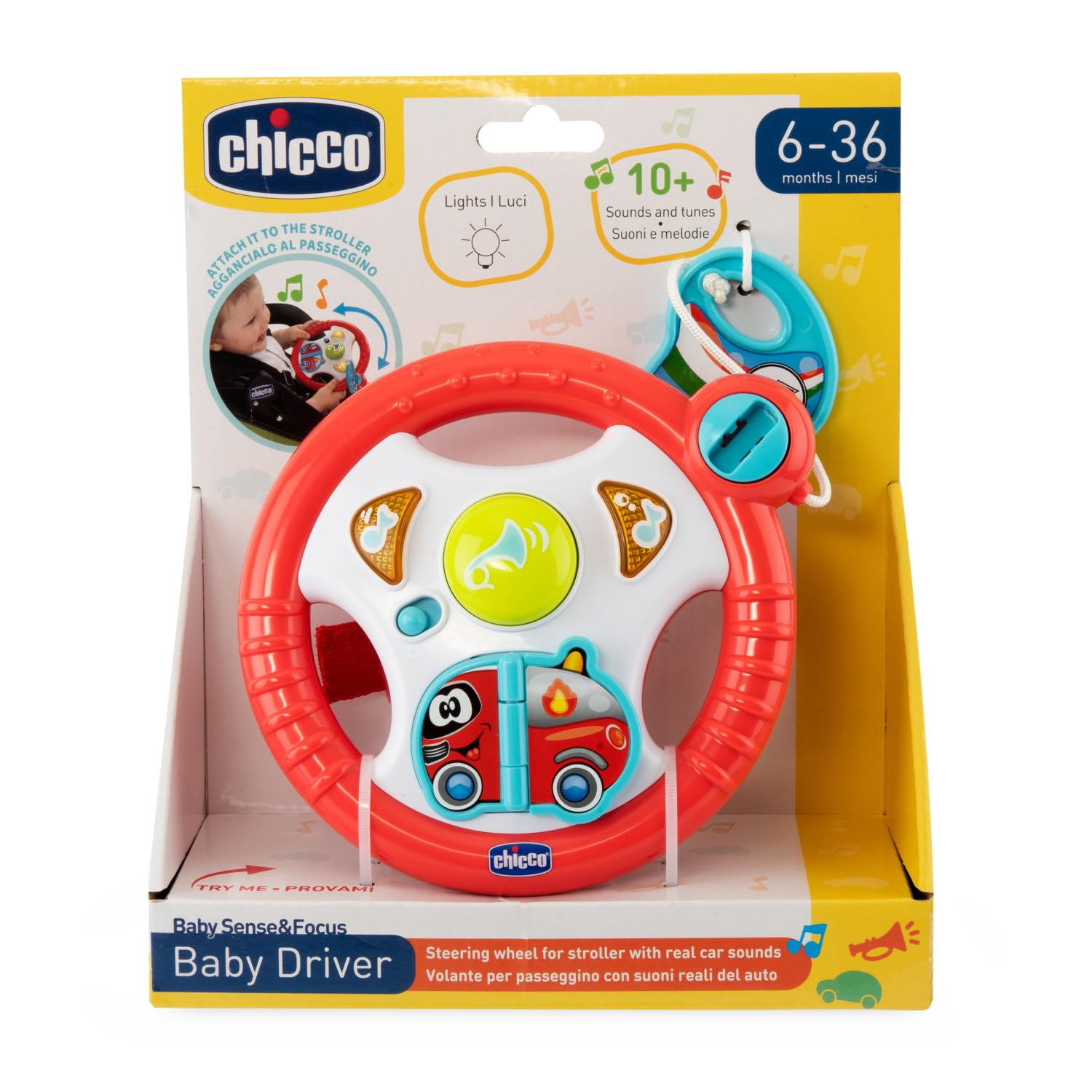Chicco Gioco Il Mio Primo Volante, Volante elettronico per Bambini con luci e Suoni, attività manuali, con Gancio per Passeggino, 6-36 Mesi