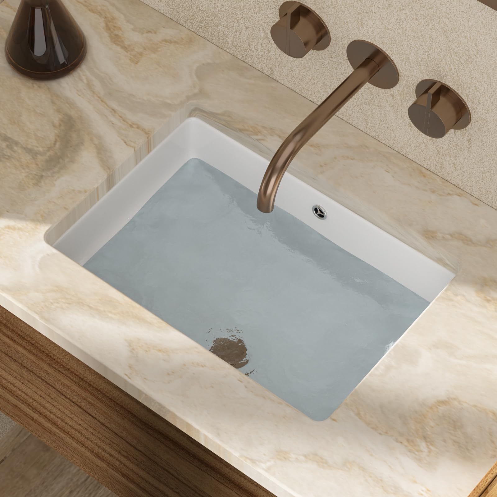 Fregadero de baño de 50 x 35,5 cm, rectangular, color blanco, de porcelana, lavabo, lavabo de cerámica blanca con desbordamiento