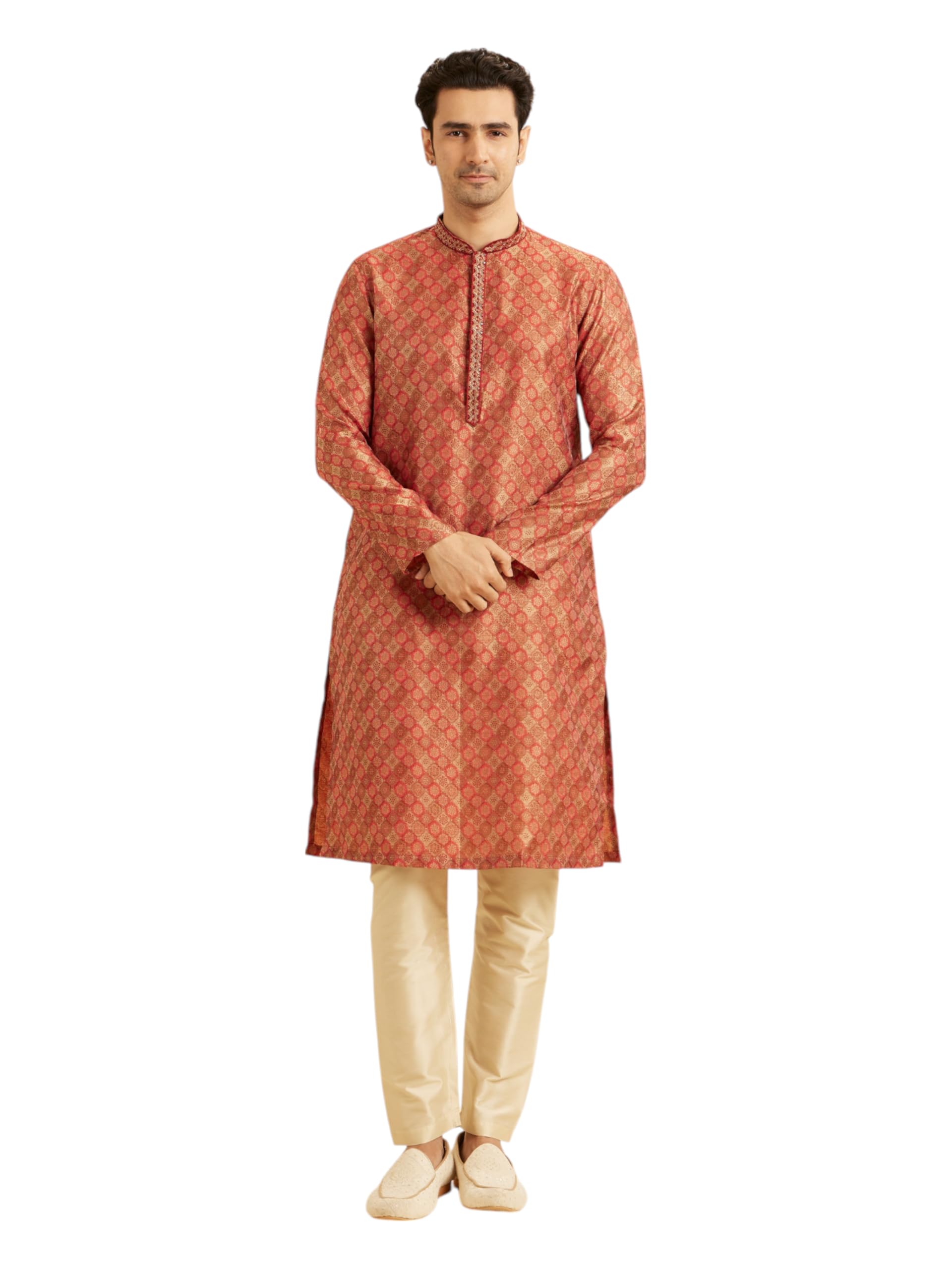 manyavar Men's Brocade Printed Traditional Kurta Pajama Set (2pcs)-picture-16