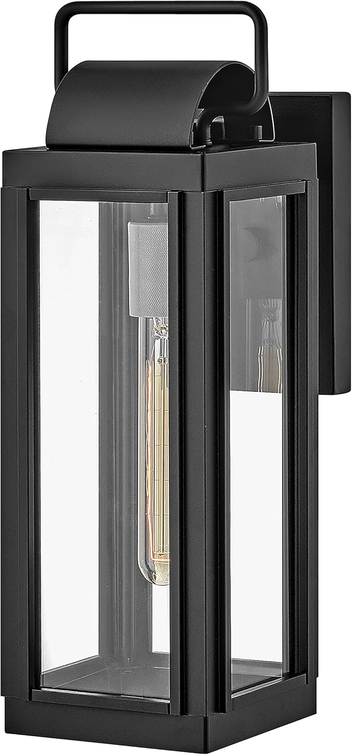 Hinkley Sag Harbor Single Light Wall Mount Outdoor Lantern – Heritage Collection, Traditional, Aluminum, Clear Glass – Black with Burnished Transitional Accents