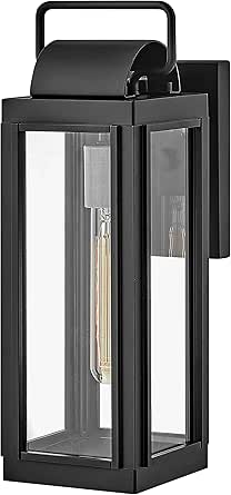 Hinkley Sag Harbor Medium Wall Mount Lantern - Heritage Collection, 1-Light, Traditional, Aluminum, Clear Glass - Black with Burnished Bronze Accents