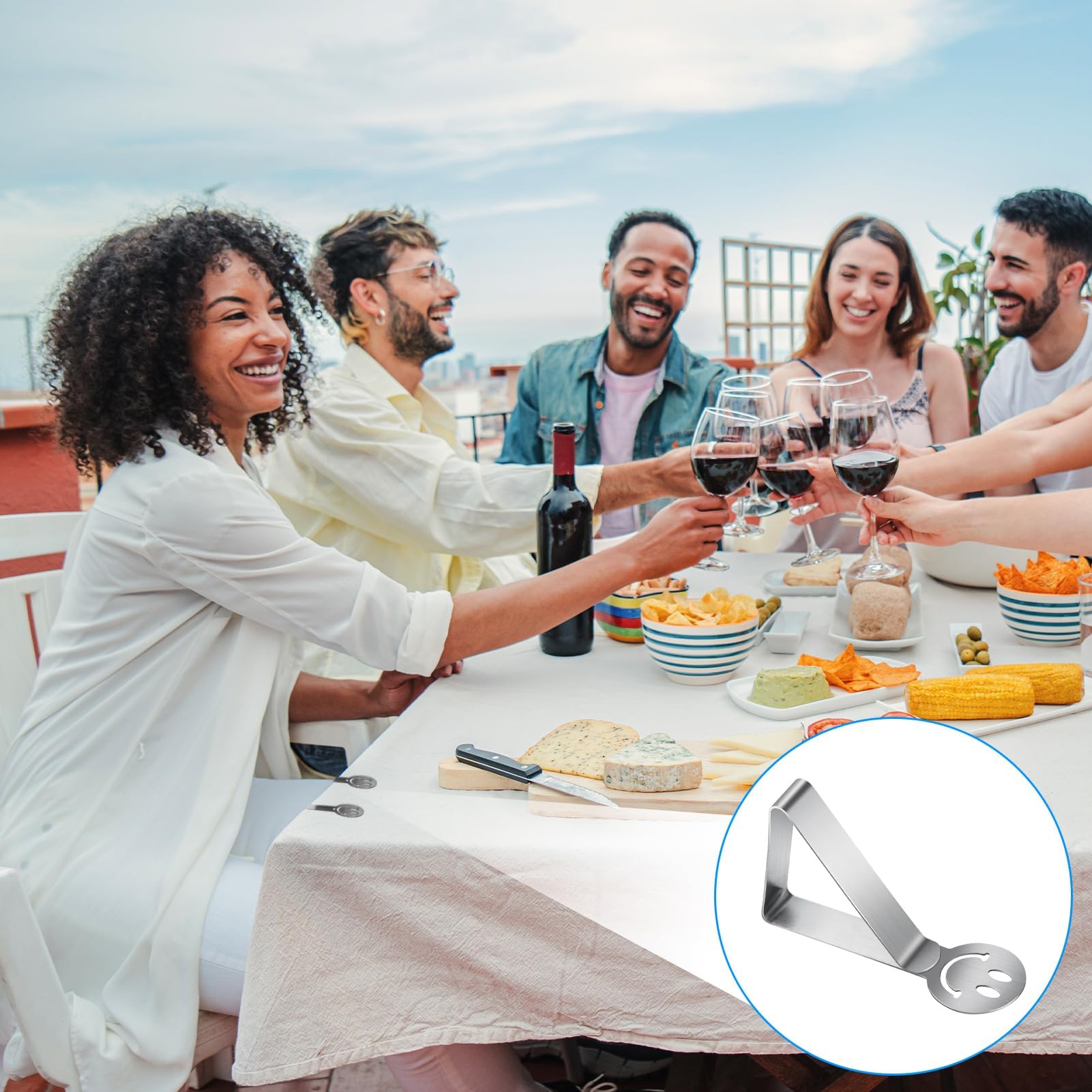 GlasFlength Sujeta Manteles de Mesa Ajustable, 12 Piezas Pinzas para Mantel de Exterior Acero Inoxidable Pinzas Mantel Exterior Pinzas Sujeta Manteles para Jardín Cocina Oficina Boda Fiesta (Smile)