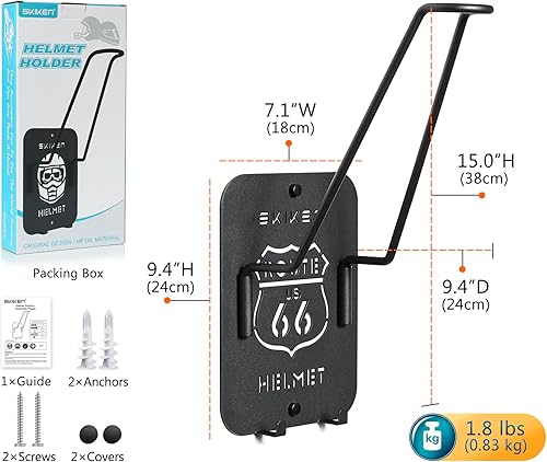 Miniatura 6 de Soporte de pared para casco, soporte para casco de motocicleta con 2 ganchos, corte láser, soporte colgante fresco para casco, colgador de