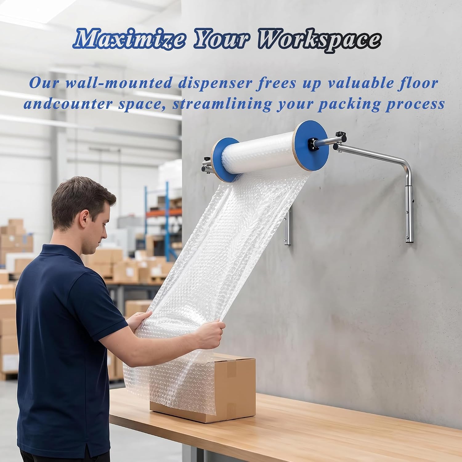 Dispenser per Rotolo di Pluriball, Supporto per Rotolo di Pluriball da 40 Cm (15,75 Pollici), Facile da Installare, Materiale per Tubi Zincato Ispessito, Non Facile da Arrugginire, per