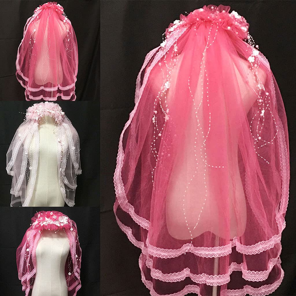 Bachelorette Party Schleier, Blumenkrone, Brautmädchen, Blumenkranz, Tüll Schleier mit Perlenquaste, verziert, Bachelorette Party, Stirnband, kurz für Bräute